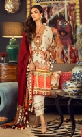 Digitally Printed  Shirt Front On Linen	1.20 meters Digitally Printed Shirt Back On Linen	1.20 meters Digitally Printed Sleeves On Linen	0.65 meter Embroidered Neck On Organza	  Printed Kani Shawl	2.5 meters Dyed Pants On Cotton	2.5 meters