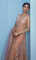 Peach Poly Satin Embroidered Daman border (2)	5 Meters Pink Square Net  Embroidered Front body	1 Piece Pink Square Net  Embroidered Back body	1 Piece Pink Square Net  Shirt kali Front & Back	18 Pieces Pink Square Net  Embroidered Sleeves	0.65 Meters Pink Square Net  Embroidered Daman	5 Meters Pink Square Net  Body Belt	1.5 Meters Tea Pink Square Net  Dupatta 	2.5 Meters Tea Pink Square Net  Dupatta Pallu	2 pieces Peach Raw Silk Lehenga	5 Meters
