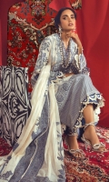 Woven Vinyl Jacquard Shirt Front 	1.25 meters Woven Vinyl Jacquard Shirt Back	1.25 meters Woven Vinyl Jacquard Sleeves 	0.65 meter Resham Embroidered Neckline on Lawn	1 piece Vinyl Woven Jacquard Dupatta  	2.5 meters Printed Cotton Pants 	2.5 meters