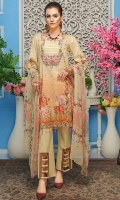 Embroidered and Printed Front Printed Back and Sleeves Printed Chiffon Dupatta Plain Dyed Trouser