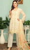 Chikankari All Over Embroidered Shirt Front and Back Voile Dupatta Dyed Trouser