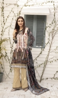 Printed Lawn Shirt with Embroidered boder Printed Sleeves Printed Lawn Dupatta (2.5mtr) Printed Lawn Extra Patch Trouser Lace Dyed Trouser (2.5mtr)