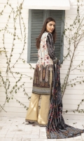 Printed Lawn Shirt with Embroidered boder Printed Sleeves Printed Lawn Dupatta (2.5mtr) Printed Lawn Extra Patch Trouser Lace Dyed Trouser (2.5mtr)