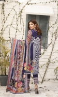 Printed Lawn Shirt with Embroidered Panal Printed Lawn Sleeves Printed Lawn Dupatta (2.5mtr) Printed Lawn Extra Patch Trouser Lace Dyed Trouser (2.5mtr)