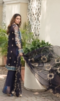 Chiffon Embroidered Front Chiffon Embroidered Back Chiffon Embroidered Sleeves Organza Embroidered Front & back & Sleeve Lace Embroidered Chiffon Dupatta (2.5 mtr) Dyed Trouser (2.5 mtr)
