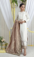 An ethereal Raw Silk ensemble featuring minimal zardozi embroidery beautifully contrasted with Rose Gold dupatta featuring beads, sequins, pearls, dabka, resham, cutwork and contrasting applique work details, finished with handmade tassels. This outfit is paired with cutwork and appliqued work hand embroidered culottes to complete the look.