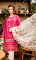 Embroidered + Digital printed lawn for shirt  Digital printed silk for dupatta  Dyed cotton for trousers