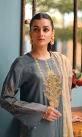 Pure raw silk shirt with embroidered front Pure grip flared trouser Khaddi net duppata
