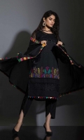 BLACK , COLOR WHICH MAKE YOU FALL IN LOVE-SCHIFFLI SHIR WITH WEAVEN SEQUENCE NET BODAS , TULIP PANT AND CHIFFON DUPATTA. ALL ENCHANCED WITH EMBROIDERY ON DAMAN AND FRENCH KNOT DETAILS.