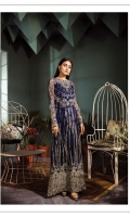 Shirt Fabric: Net *Front Body - 2pieces * Embroidered Front - 1.8288 Meters * Back Embroidered Back - 1.8288 Meters * Heat Set Dupatta - 2.50 Meters * Embroidered Sleeves - 0.65 Meters  * Cotton Silk Dyed Slip - 0.9 Meters * Silk Dyed Trousers - 2.50 Meters