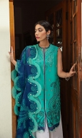 Embroidered Lawn slub Shirt: 2.8 Yards Embroidered front and back Patti on Satin fabric Sleeve embroidered patch on Organza Jacquard Fabric trouser (fully embroidered) Paste printed Organza dupatta