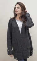 Long front open sweater with pockets on both sides. Metal buttons detailing on sleeves and hem  SIZE