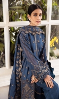 EMBROIDERED CHIFFON RIGHT PANEL 12 INCHES EMBROIDERED CHIFFON LEFT PANEL 12 INCHES EMBROIDERED CHIFFON EXTENSION 12 INCHES CHIFFON BACK 36 INCHES EMBROIDERED CHIFFON SLEEVES 22 INCHES EMBROIDERED FRONT AND BACK PATCH SLEEVES PATCH EMBROIDERED CHIFFON DUPATTA 2.50 YARDS RAWSILK TROUSER 2.50 YARDS