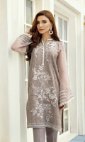 This 2 pc pure crinkle embroidered shirt feature soft hues along with raw silk trousers including linning & accessories.