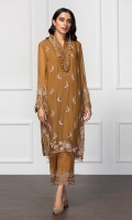 This 2 PC Pure Crinkle Chiffon Embroidered Shirt, Raw Silk Embroidered Trousers & accessories.