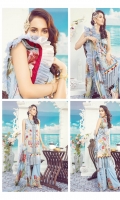 Digital Printed Front – 1.25 M Digital Printed Back – 1.25 M Digital Printed Sleeves – 0.66 M Digital Printed Lawn Dupatta – 2.5 M Dyed Cambric Trouser – 2.5 M Front Motifz – 2 PC Trouser Border – 1.10 M
