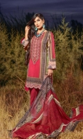 Digital and Embroidered Lawn Front  Digital Printed  Lawn Back   Digital Printed Chiffon Dupatta  Dyed Cotton Trouser