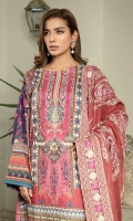 Digital printed & embroidered Lawn Front Digital Printed Lawn Sleeves Digital printed Lawn Back Ari work Embroidered Chiffon Dupatta Dyed Cotton Trouser