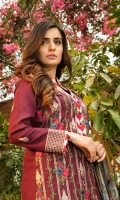 Unstitched Three Piece, Shirt Fabric:Embroidered Lawn  Includes:  Full Embroidered Lawn Front Embroidered Lawn Back Embroidered Lawn Sleeves Digital Printed Chiffon Dupatta Dyed Cotton Trouser