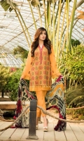 Unstitched Three Piece, Shirt Fabric:Embroidered Lawn  Includes:  Full Embroidered Lawn Front Embroidered Lawn Back Embroidered Lawn Sleeves Digital Printed Chiffon Dupatta Dyed Cotton Trouser