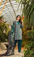 Unstitched Three Piece, Shirt Fabric:Embroidered Lawn  Includes:  Full Embroidered Lawn Front Embroidered Lawn Back Embroidered Lawn Sleeves Digital Printed Chiffon Dupatta Dyed Cotton Trouser