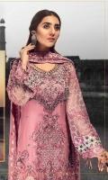 EMBROIDERED CHIFFON FRONT WITH HANDMADE WORK 1 YD EMBROIDERED GALA WITH HANDMADE WORK 1 PC EMBROIDERED CHIFFON BACK 1 YD EMBROIDERED CHIFFON SLEEVES WITH CRYSTAL STONE 0.67 YD EMBROIDERED SLEEVES LACE 1 YD EMBROIDERED CHIFFON DUPATTA 2.5 YDS EMBROIDERED GRIP SILK TROUSER 2.5 YDS