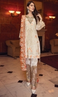 EMBROIDERED CHIFFON FRONT WITH HANDMADE WORK  EMBROIDERED GALA WITH HANDMADE WORK  EMBROIDERED CHIFFON BACK EMBROIDERED CHIFFON SLEEVES  EMBROIDERED GHERA LACE  EMBROIDERED SLEEVE LACE  EMBROIDERED CHIFFON DUPATTA GRIP SILK TROUSER  EMBROIDERED TROUSER LACE