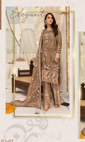 Embroidered Chiffon Front With Handmade Work  Embroidered Chiffon Back  Embroidered Tissue Sleeves With H.m & Cut Work  Embroidered Ghera Lace  Embroidered Sleeve Lace  Embroidered Chiffon Dupatta  Embroidered Grip Silk Trouser
