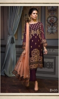 PLUMP ALL OVER EMBROIDERED LUXURY CHIFFON ENSEMBLE PAIRED WITH MATCHING DYED TROUSERS CONTRASTING EMBROIDERED DUPATTA